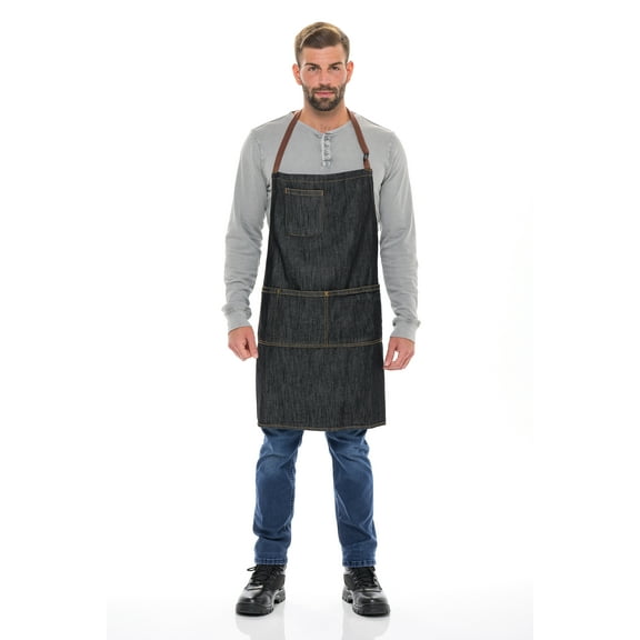 Heavy Duty Denim Work Apron With Pockets, Jean Bib Tool Apron for Men & Women Black