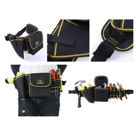 Heavy Duty Detachable Tool Belt with Quick Release Buckle, Adjustable Work Apron for Electricians, Carpenters, Construction - 31" to 50" Waist, Multiple Pockets, Black Cloth Material