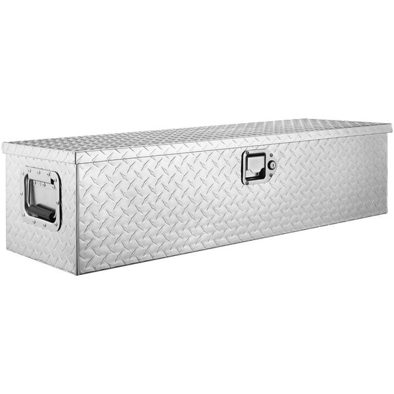 Heavy-Duty Diamond Plate Aluminum Tool Chest with Lock, Side Handles for Truck, Pickup, RV & Trailer Storage, 39x13x10 Inches, Silver