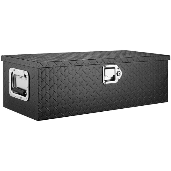 Heavy Duty Diamond Plate Truck Tool Box with Lock, 30" Aluminum Storage Chest for Pickup Trucks, RVs & Trailers, Black