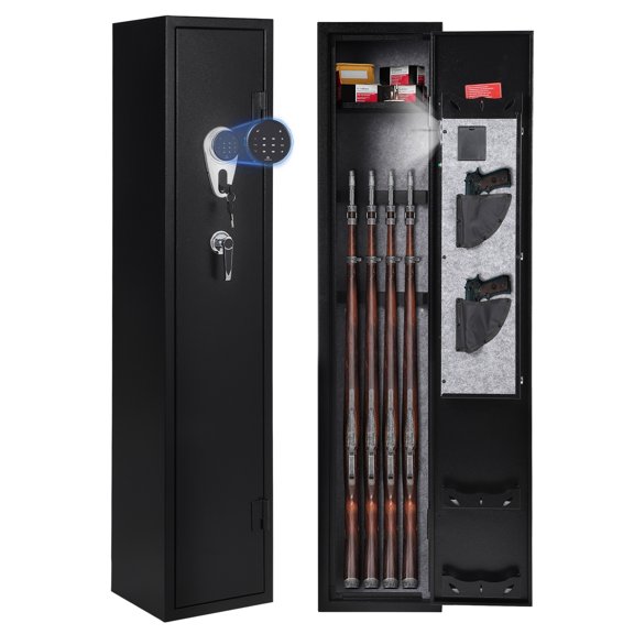 Heavy Duty Digital Tool Safe Cabinet for 5-6 Rifles & Handheld Devices – Adjustable Racks, Removable Shelf, Handheld Device Lock Box, Quick Access Keypad – Secure Home or Office Storage – Black