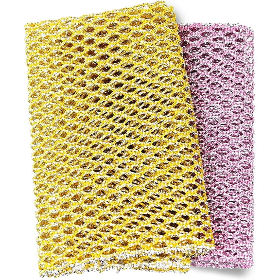Heavy Duty Dish Scrubbers, Non-Scratch Scouring Pads - Odorless & Long Lasting Mesh Dish Cloth - Replace Sponges - Kitchen, Floor and Bathroom Usage - Made in Korea (2 Pcs)