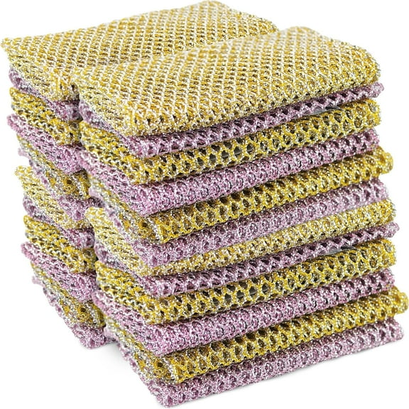 Heavy Duty Dish Scrubbers, Non-Scratch Scouring Pads - Odorless & Long Lasting Mesh Dish Cloth - Replace Sponges - Kitchen, Floor and Bathroom Usage - Made in Korea (2 Pcs)