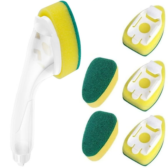 Heavy Duty Dishwand, Soap Dispensing with 7 Replacement Sponge Heads Heavy Duty Dishwand with Non Scratch Refills Durable Dish Sponge Reusable Scrub Sponge Soft Dishwashing Scrub