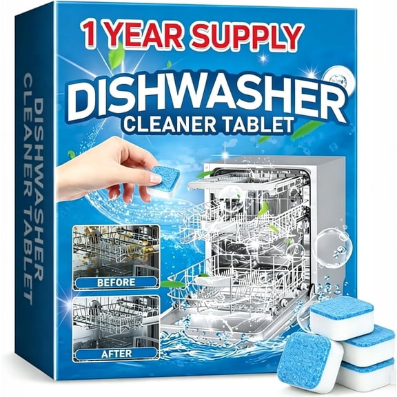 Heavy Duty Dishwasher Cleaner & Deodorizer Tablets, Descaler, Deep Cleaning, Odor & Smell Remover, Calcium, Limescale, Hard Water Marks, , Septic Safe Pods (12 Tabs 1 )