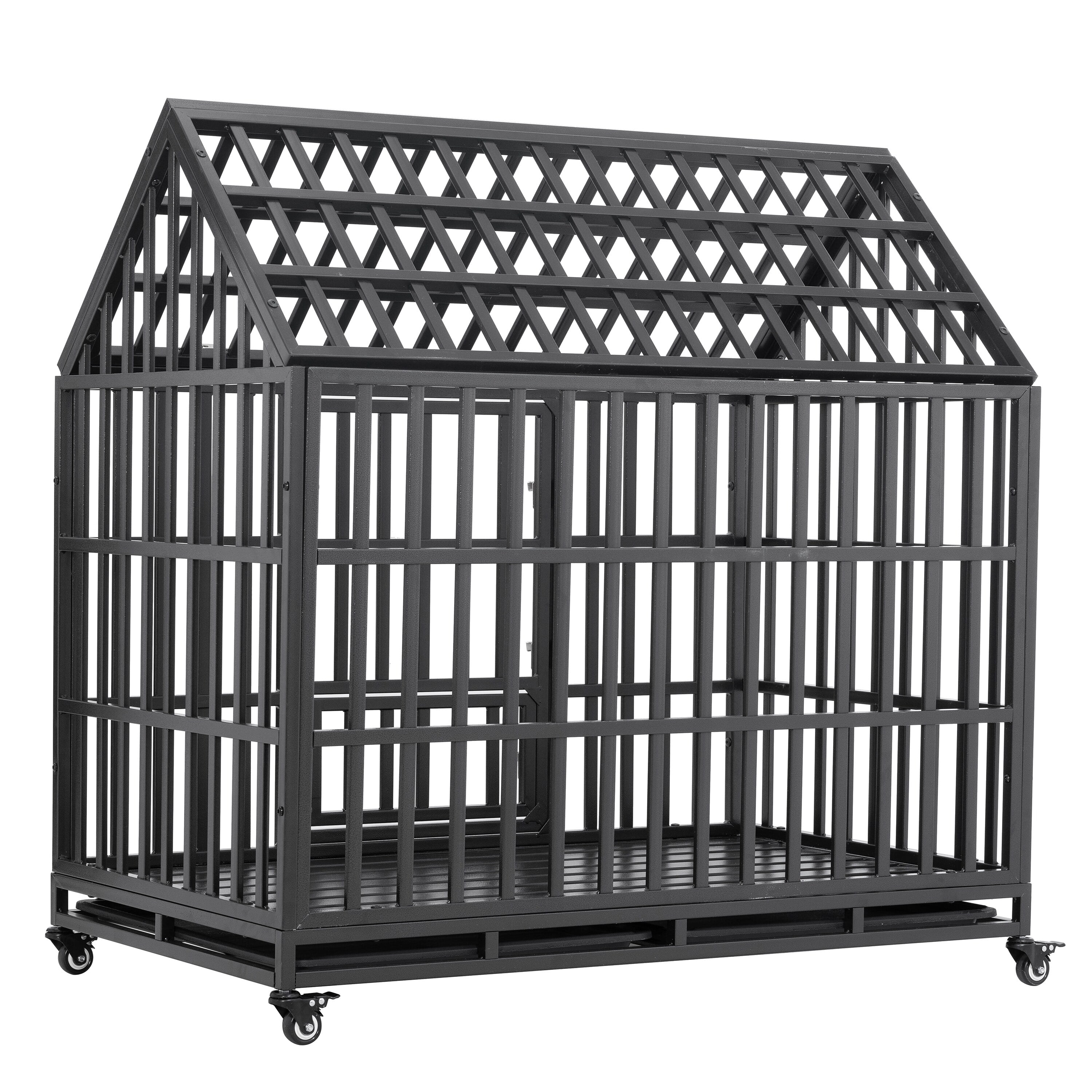Extra Large Black Heavy Duty Dog Cage with Roof