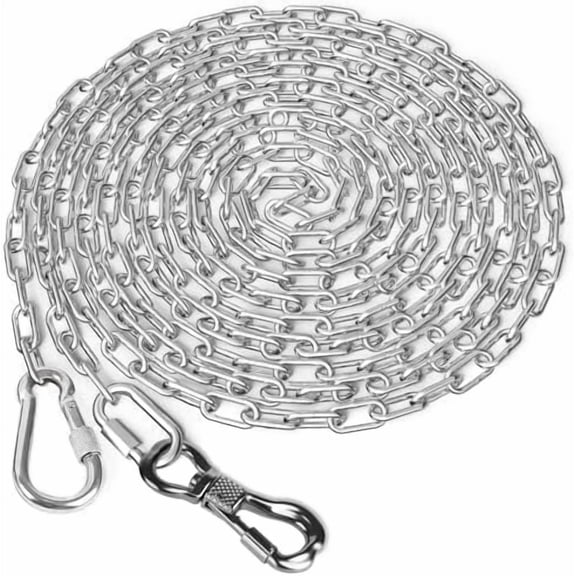 Heavy Duty Dog Chains for Outside, 15FT Stainless Steel Tie Out Cable with Swivel Hook for Small Medium Dogs, Metal Chew Proof Pet Runner Chain Leash Lead for Outdoor Camping Hiking Yard, 3MM
