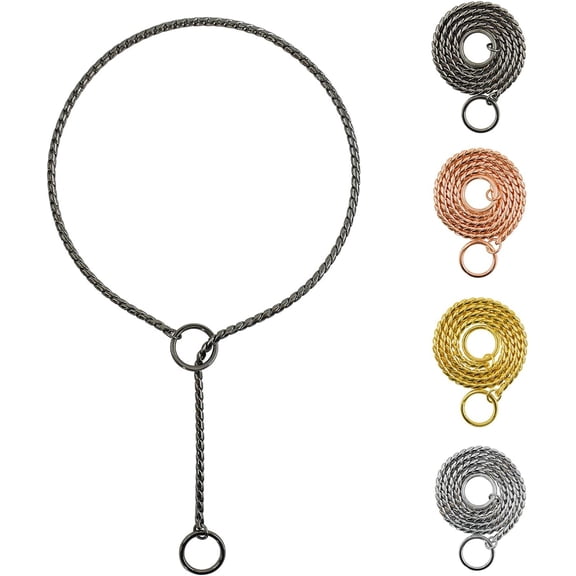 Heavy Duty Dog Choke Collar Slip Dog P Chain Snake Collar Plating Anti-Rust Dog Training Collars for Small Large Dogs Black/Gold/Silver/Rose Gold 15.5in-29.5in (19.5in, Black)