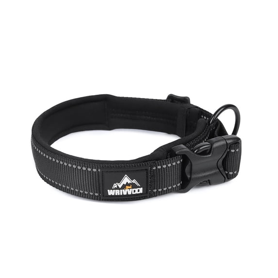 Heavy Duty Dog Collar, Adjustable Chew Proof Nylon Collar with Metal Quick Release Buckle and D-Ring for Medium Large Dogs, Reflective Outdoor Anti Pull Anti Bite Dog Tag Collar, Black M