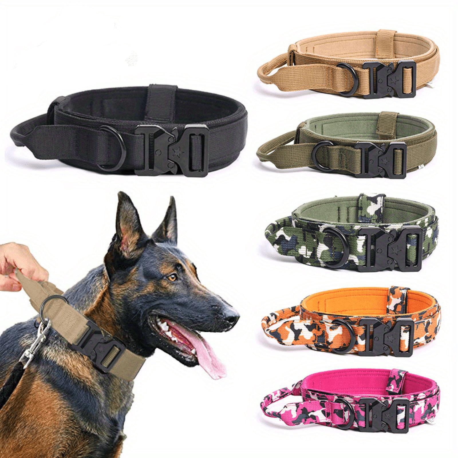 Heavy Duty Dog Collar, Dog CollarforLarge Dogs, Dog CollarwithHandle, Quick Release Buckle, Metal Buckle, 2inWidth, Green, Nylon Padded, Outdoor Training, 1 Pc