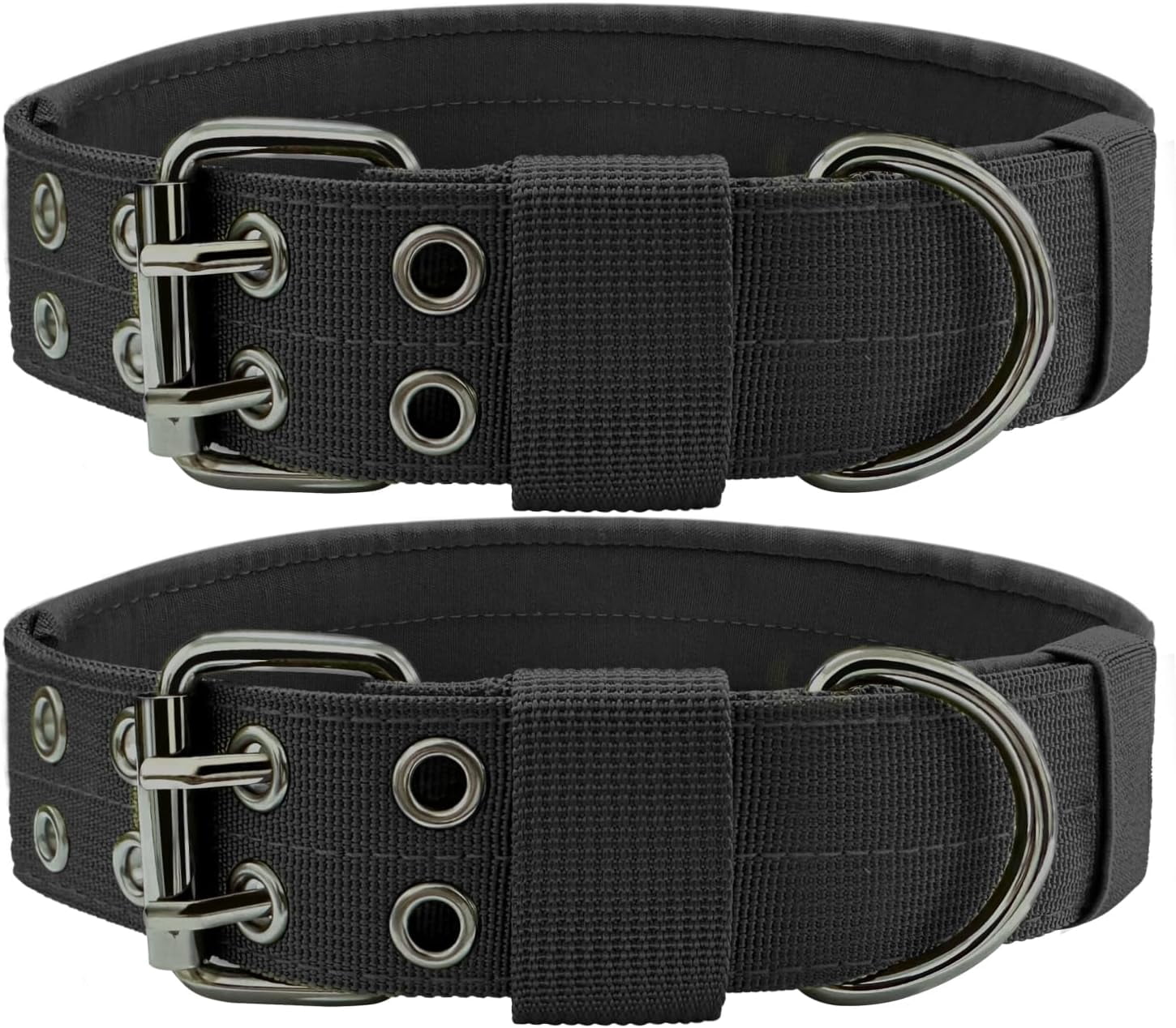 Heavy Duty Dog Collar for Large Dogs, 2 PCS Tactical Dog Collars with Metal Buckle & D Ring, 1.5" Width Thick Adjustable Nylon Collar for Medium Dogs, Black/XL
