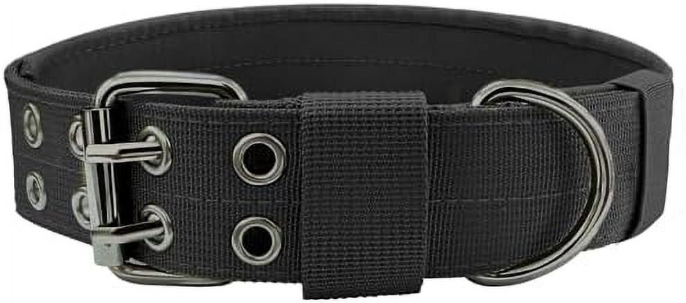 Heavy Duty Dog Collar for Large Dogs, Tactical Dog Collars with Metal Buckle & D Ring, 1.5" Width Thick Adjustable Nylon Collar for Medium Dogs, Black/L