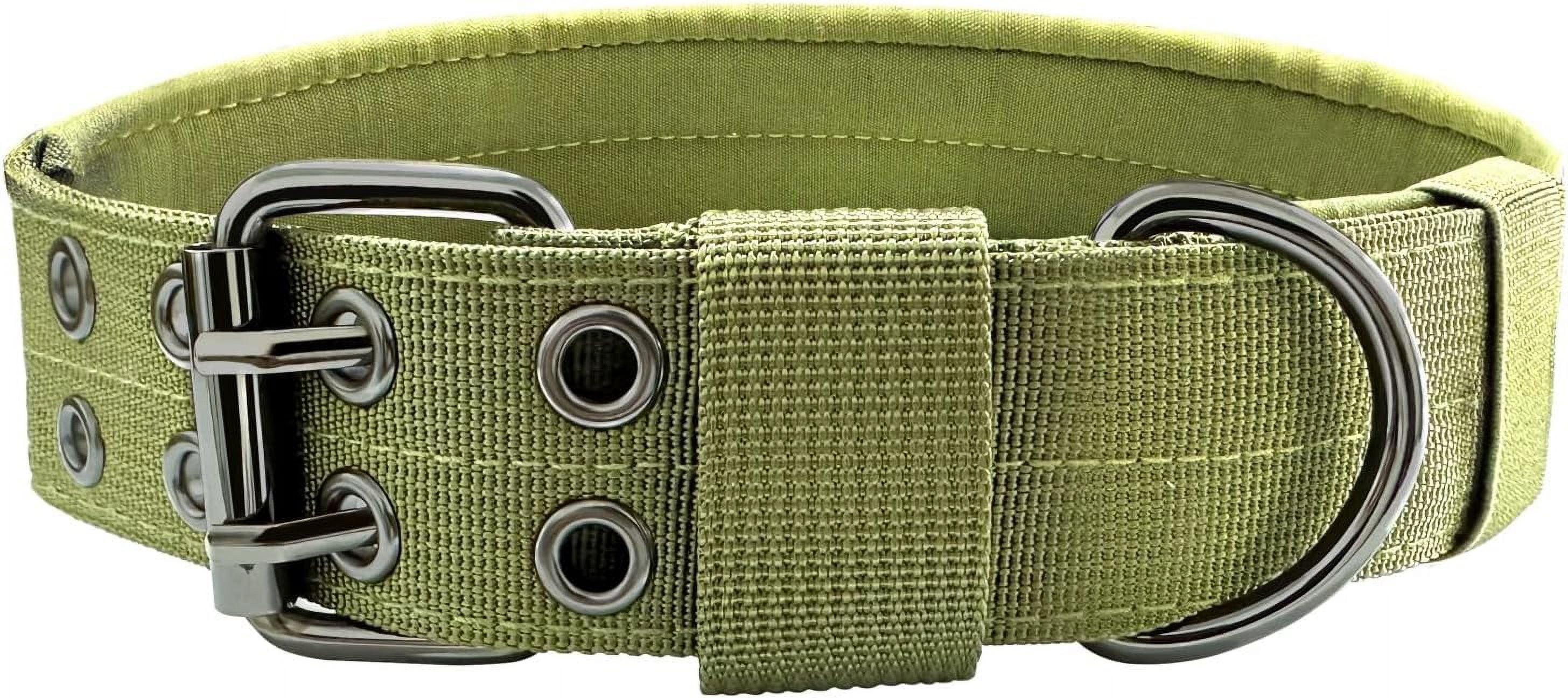 Heavy Duty Dog Collar for Large Dogs, Tactical Dog Collars with Metal Buckle & D Ring, 1.5" Width Thick Adjustable Nylon Collar for Medium Dogs, Army Green/XL