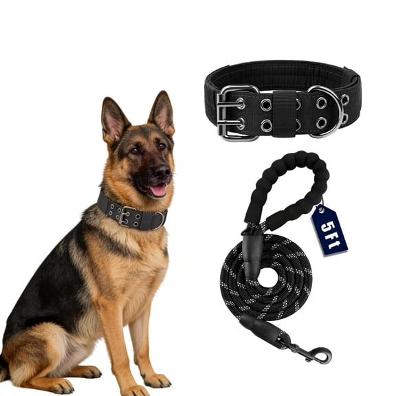 Heavy Duty Dog Collar and 5FT Heavy Duty Nylon Rope Leashes for Medium Large Dogs