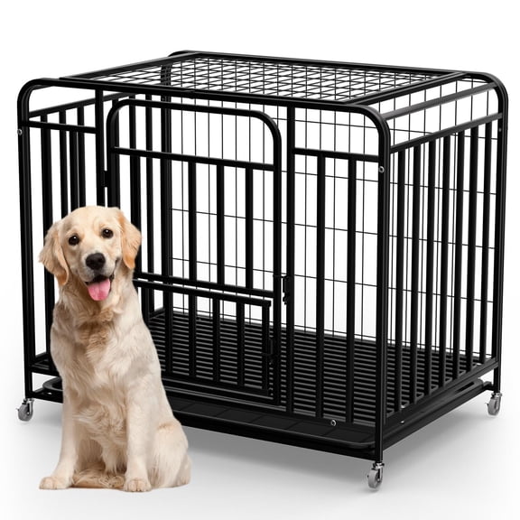 Heavy Duty Dog Crate 38 In,Dog Kennel With Removable Tray And Foldable Design,Lockable Wheels For Indoor Use,Dog Kennel Cage For Training Or Travel,Black