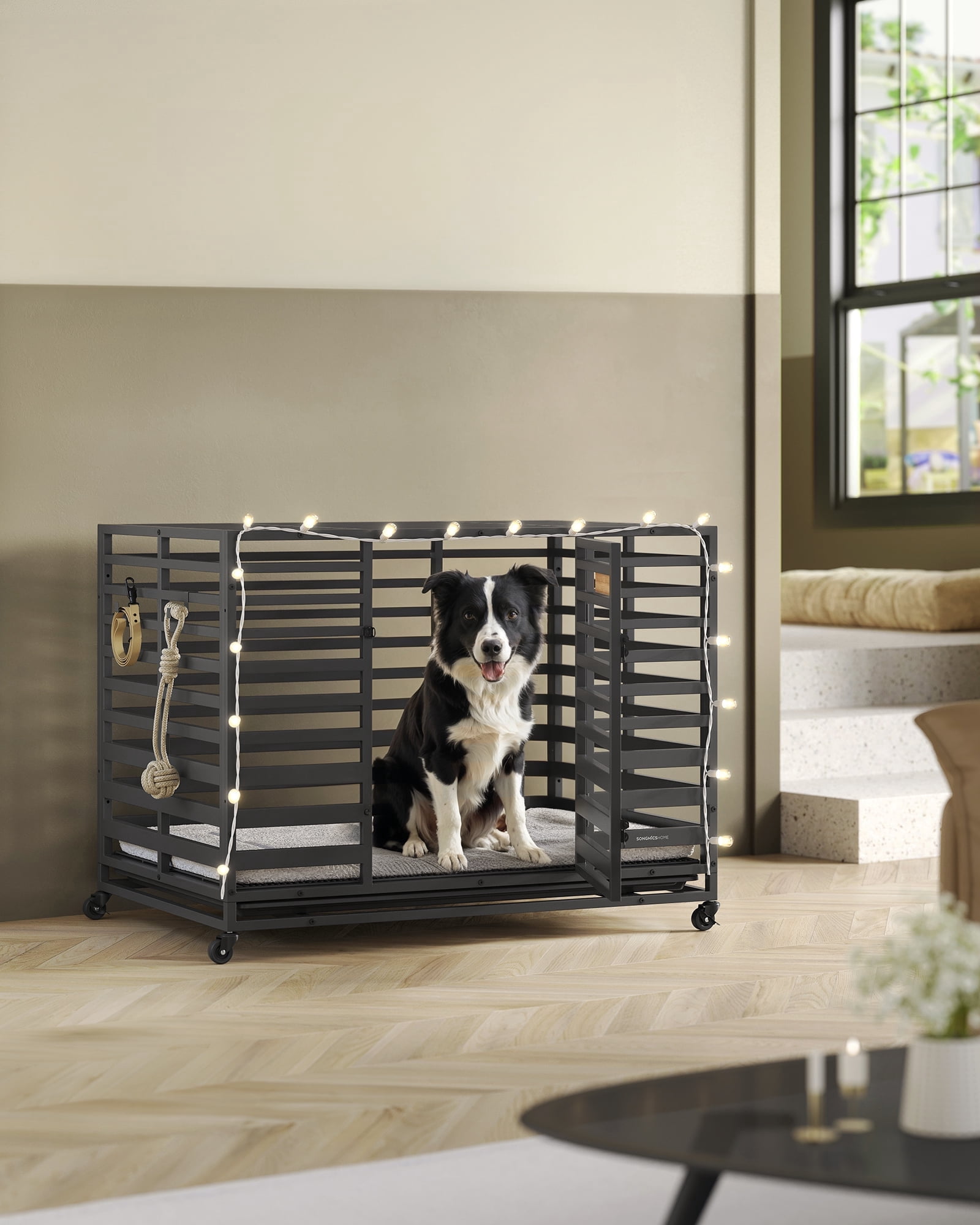Heavy-Duty Dog Crate, 42.1 x 27.6 x 32.5 Inches Dog Cage for Large Dogs, Expandable Dog Kennel