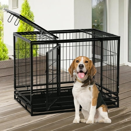 Heavy Duty Dog Crate, 42 Inch Metal Dog Crate with Removable Tray, Dog Cage for Large Dogs with Lockable Wheels, Escape Proof Strong Dog Kennel Indoor & Outdoor