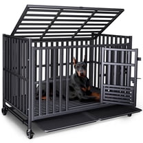 Heavy Duty Dog Crate 49 Inch, Escape-Proof Indestructible Cage for High-Anxiety Dogs, 3-Door Kennel with 4 Lockable Wheels and 2 Removable Trays Ideal for Large & Medium Breeds