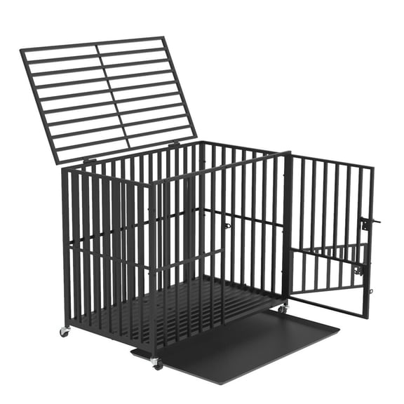 Heavy Duty Dog Crate Cage 42" Extra Large Dog Crate Kennel with 2 Doors & Wheels