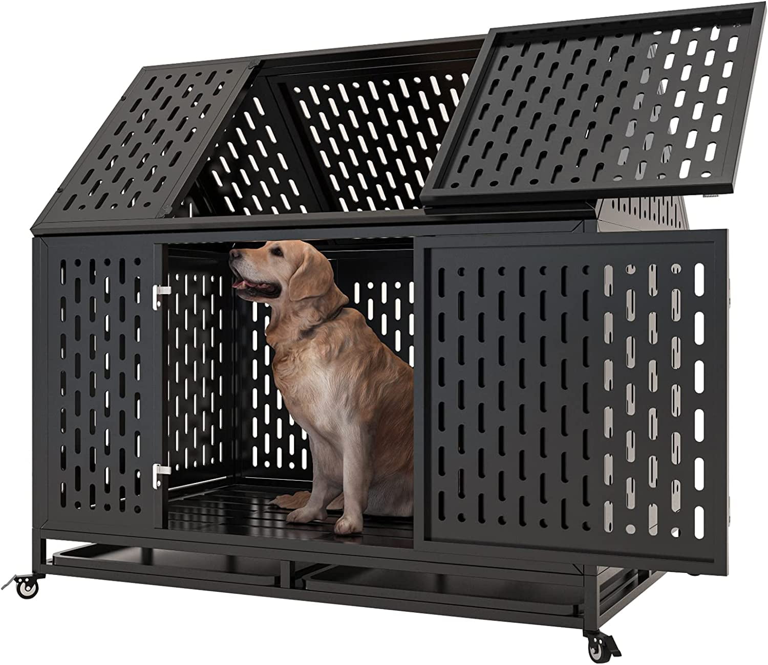 Heavy Duty Dog Crate Dog Cage, 45" Indestructible Metal Dog Kennel