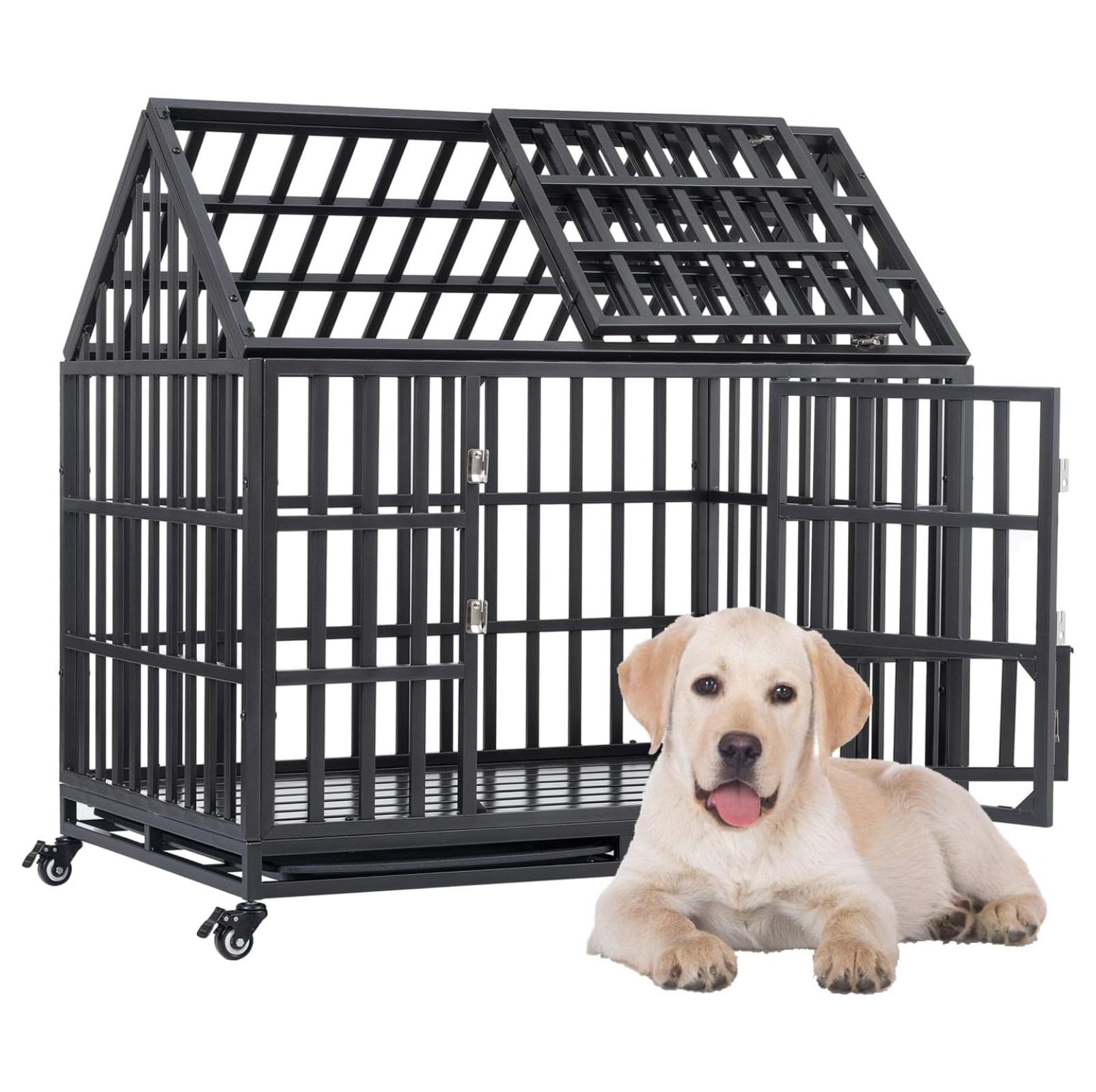 Heavy Duty Dog Crate Dog Cage, Indestructible Metal Dog Kennel Lockable for Medium Large Dogs