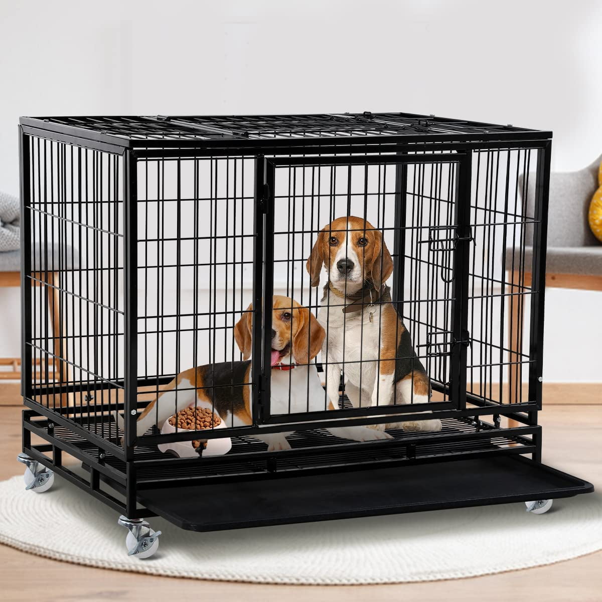 Heavy Duty Dog Crate Cage for Large Dogs, 48"/42"/36" Metal Pet Kennel