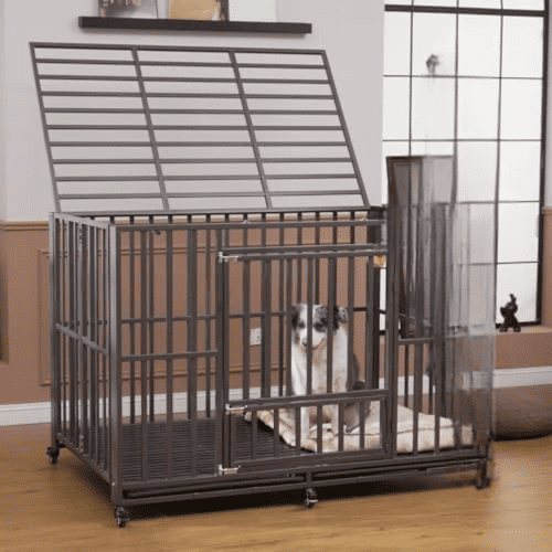 View of Heavy Duty Dog Crate, Foldable Indestructible Dog Kennel, Escape Proof ...
