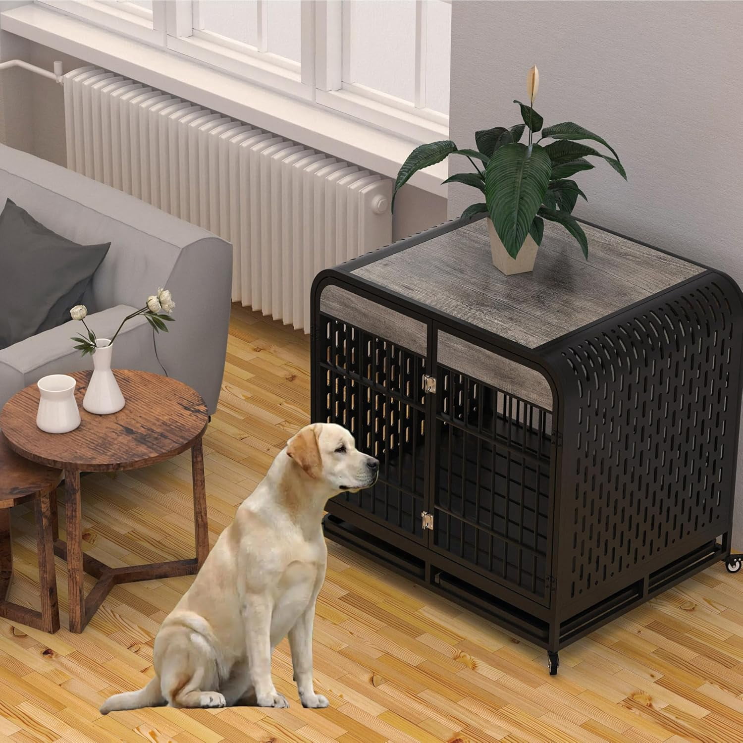 Heavy Duty Dog Crate Furniture 42 inch Pet Cage Kennel Wood Table Top 4 ... - Elegant Outdoor Dog Crate