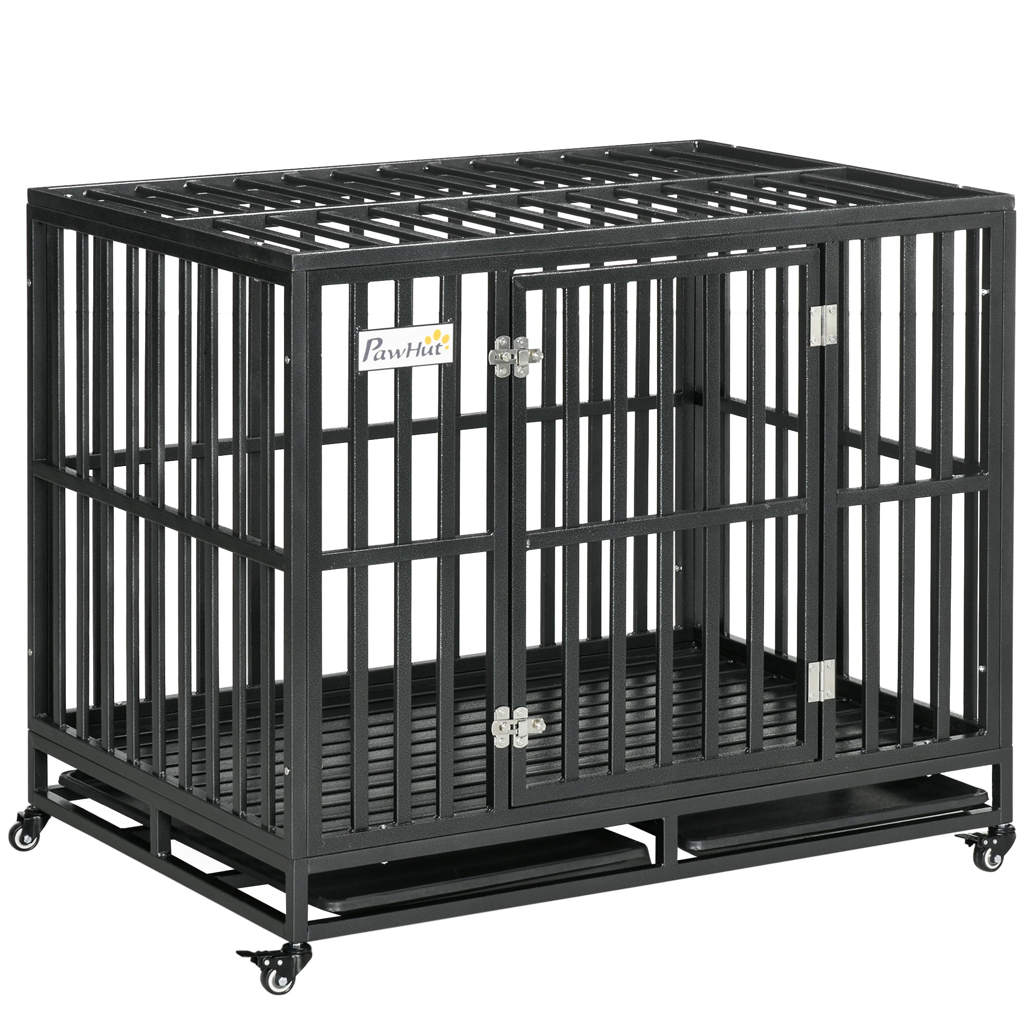 View of Heavy Duty Dog Crate Metal Kennel and Cage Dog Playpen with Lockable ...