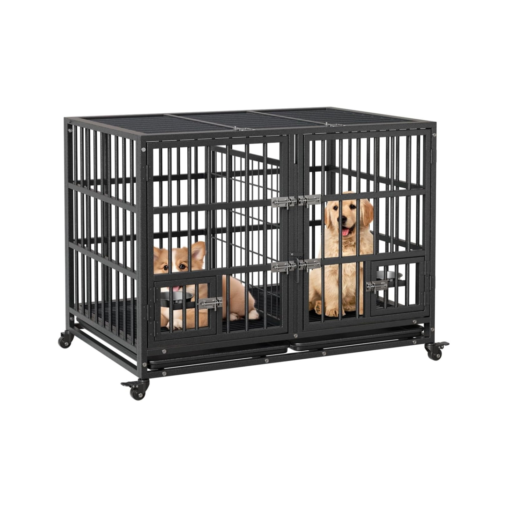 Heavy Duty Dog Crate, Metal Wire Dog Cage with Divider, Indestructible ...