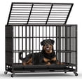 thumbnail image 1 of Heavy Duty Dog Crates for Large Dogs, Indestructible Escape Proof Kennel, Upgraded Reinforced Baseplate, Lockable Wheels, 48 Inch Double Door Design, Spacious Capacity, 1 of 7