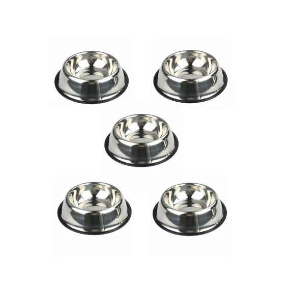 Heavy Duty Dog Dish Bulk Packs Mirror Finish Non Slip No Tip or Skid Wide Edge (16 Ounce - 5 Dishes)