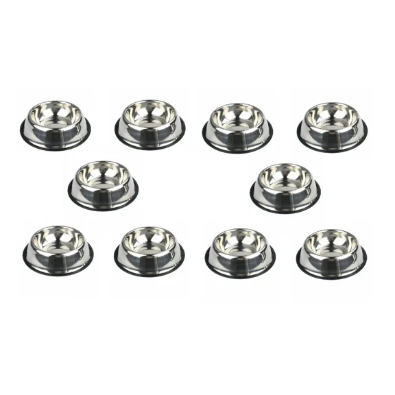 Heavy Duty Dog Dish Bulk Packs Mirror Finish Non Slip No Tip or Skid Wide Edge (96 Ounce - 10 Dishes)
