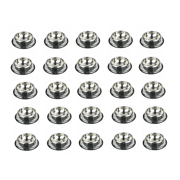 Heavy Duty Dog Dish Bulk Packs Mirror Finish Non Slip No Tip or Skid Wide Edge (96 Ounce - 25 Dishes)