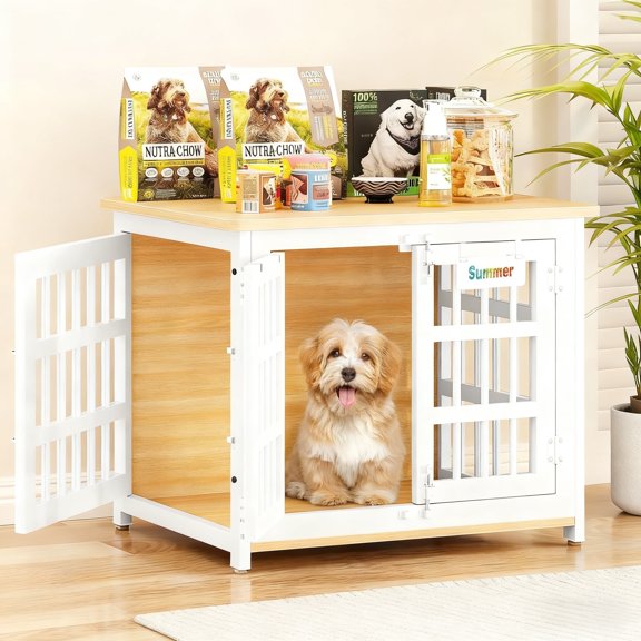Picture of Laintene 78 Inch Double Dog Crate Furniture with Dog Bowls & Removable ...