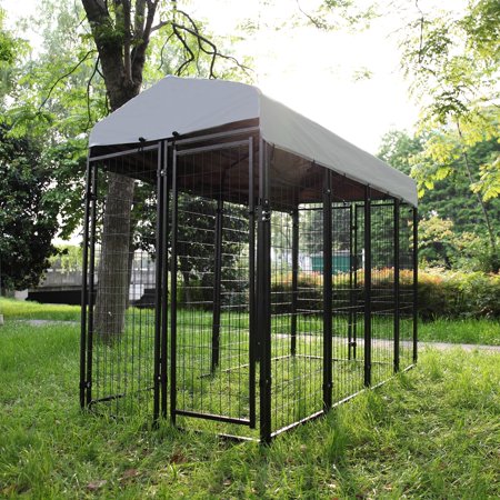Heavy-Duty Dog Kennel with Roof Cover for Medium and Large Dogs, Black