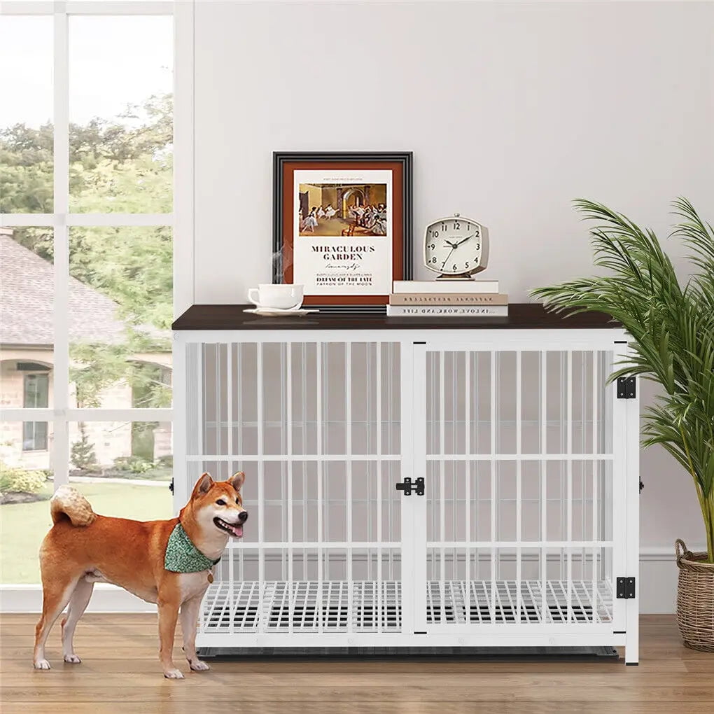 Heavy Duty Dog Kennels Metal Wooden Dog Crate End Table Furniture Style ...