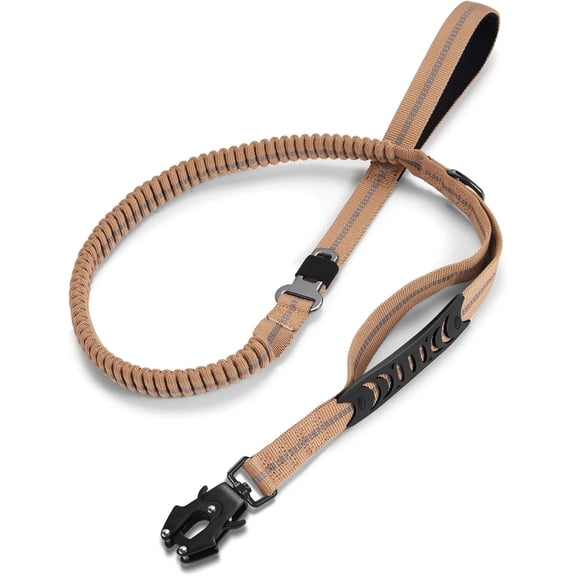 Heavy Duty Dog Leash with 2 Padded Handles & Advanced Easy Metal Clip, 4-6FT Shock Absorbing No Pull Dog Leashes for Medium Large Dogs That Pull (Coyote Brown)