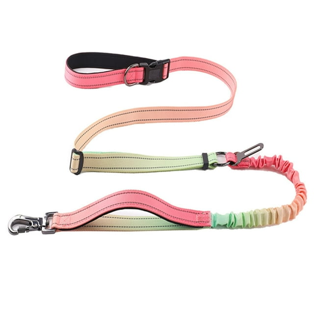 Heavy Duty Dog Leash, 4-7FT Shock Absorbing Bungee with 2 Padded Handles, Metal Carabiner & Seatbelt for Large Dogs