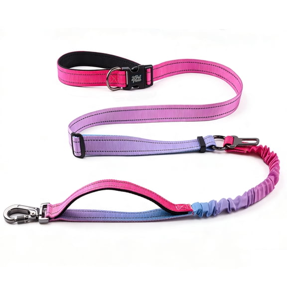 Heavy Duty Dog Leash, 4-7FT Shock Absorbing Bungee with 2 Padded Handles, Metal Carabiner & Seatbelt for Large Dogs