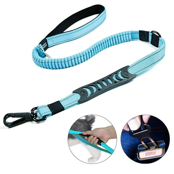 Heavy Duty Dog Leash for Large Dogs Up To 40kg, Reflective Dog Walking Training Shock Absorbing Bungee Leash with Car Seat Belt Buckle, 2 Padded Traffic Handle for Extra Control