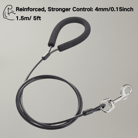 Heavy Duty Dog Leash with Soft Padded Handle, 3 & 4mm Steel Cable, Chew Proof Waterproof Metal Leash for Large Medium Dogs, Anti-Pull Training Lead, 360° Swivel Attachment(0.15 In x 59 In)