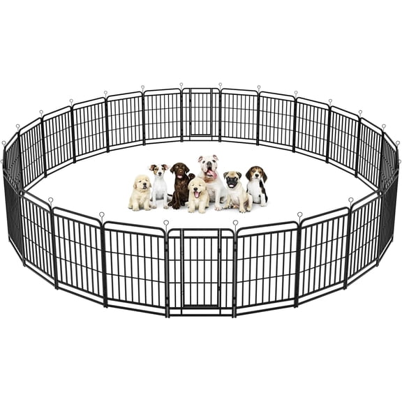 Heavy Duty Dog Playpen: 24 Steel Panels 40" Height, Square Steel Pipe with Reinforced Crossbars, 54FT 227 Sq.ft Portable Fence for Yard RV Camping, Snowy Black