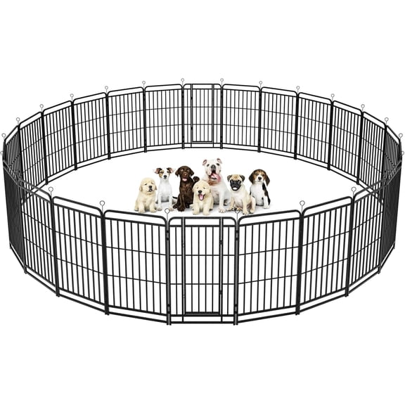 Heavy Duty Dog Playpen: 24 Steel Panels 47" Height, Square Steel Pipe with Reinforced Crossbars, 54FT 227 Sq.ft Portable Fence for Yard RV Camping, Snowy Black