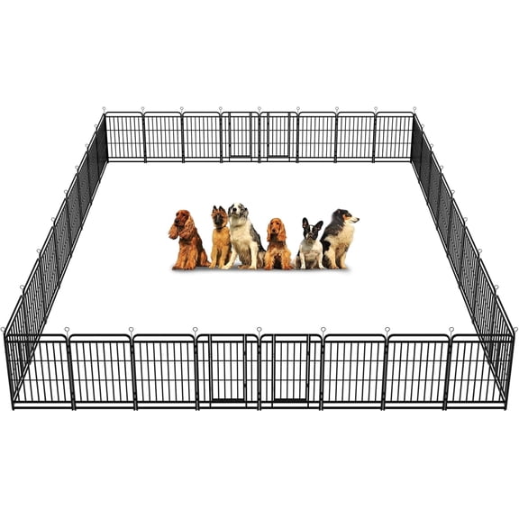 Heavy Duty Dog Playpen: 32 Steel Panels 40" Height, Square Steel Pipe with Reinforced Crossbars, 71FT 406 Sq.ft Portable Fence for Yard RV Camping, Snowy Black
