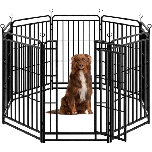 Heavy Duty Dog Playpen: 8 Steel Panels 47" Height, Square Steel Pipe with Reinforced Crossbars, 18FT 25 Sq.ft Portable Fence for Yard RV Camping, Snowy Black