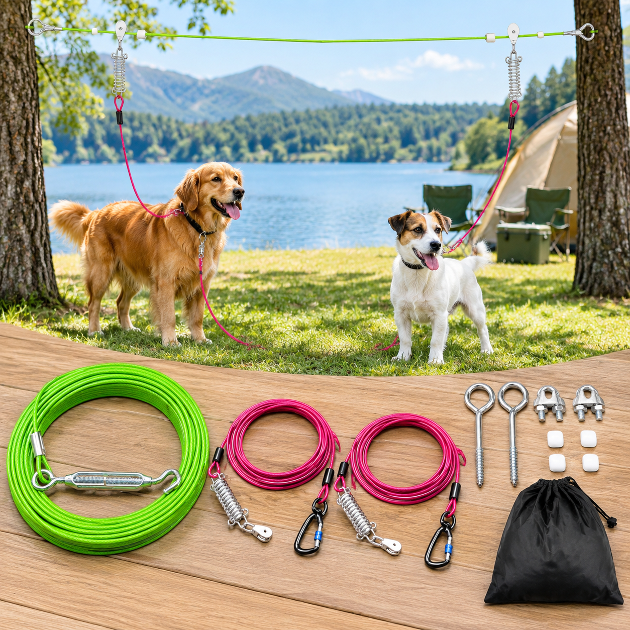 Cable Runer Heavy Duty Dog Runner For Yard 75ft Run Cable With 10ft & Pulley Large ...
