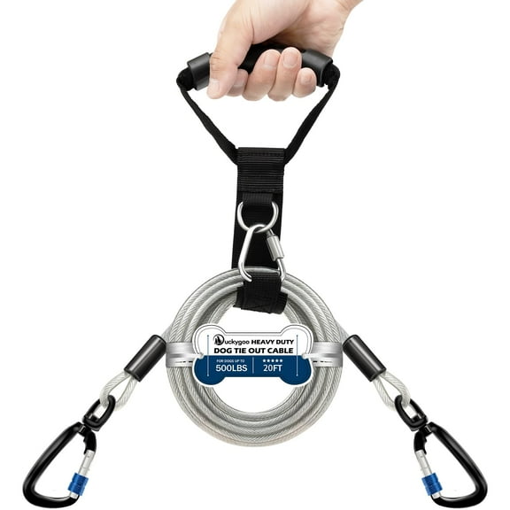 Heavy Duty Dog Tie Out Cable-Dog Leads for Yard & Camping, Rust Proof Leash Cable with Carrying Handle, No Tangle Tether for Medium to Large Dogs Up to 500lbs,20FT,Silver