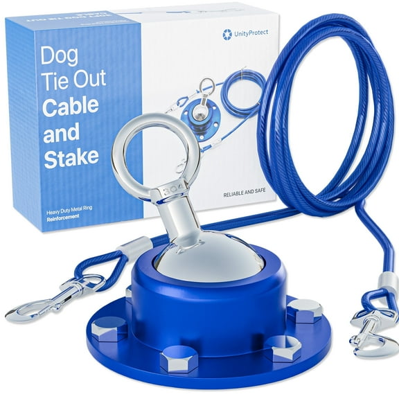 Dog Tie Out Cable and Stake – 30ft Tangle-Free Leash with Stainless Steel Clips – Dog Tether for Yard with 360° Rotating Ring and Secure Ground Screws – Perfect for Yard and Camping
