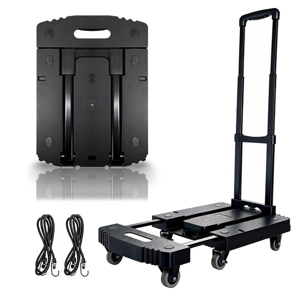 GARITIN Dolly Cart with Wheels, Foldable Hand Truck, 500 LB Heavy Duty Luggage Cart, with 2 Elastic Ropes, Black